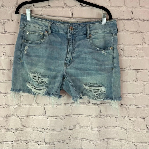 American eagle outfitter distressed denim jean shorts sz 10 boho western summer - Picture 1 of 9